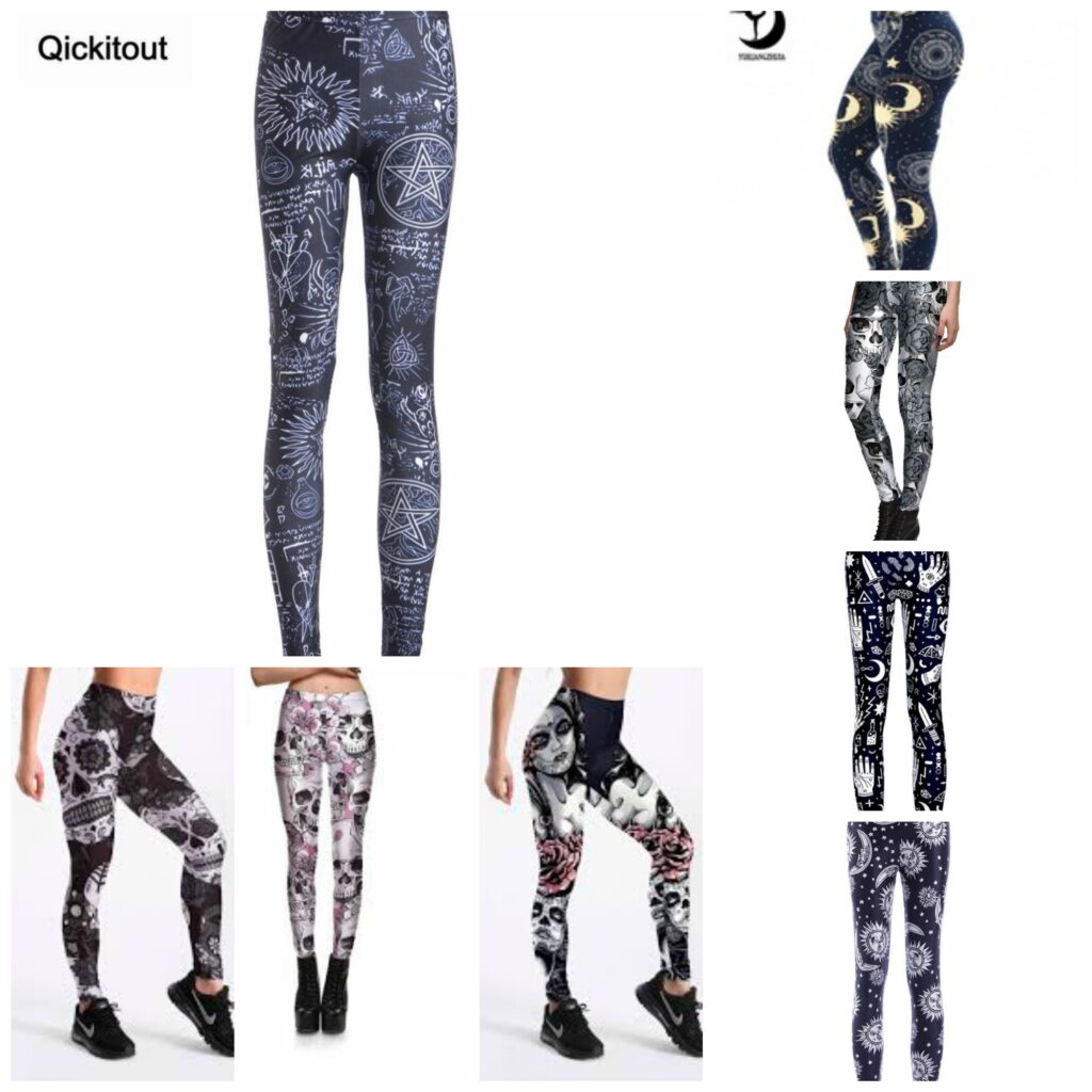 Leggings with skulls, witch symbols, sun, moon and stars Alternative Witchy Goth Leggings