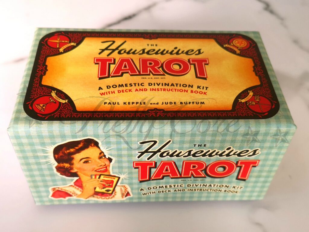 1950s style tarot box in gingham print with 1950s mysticism
