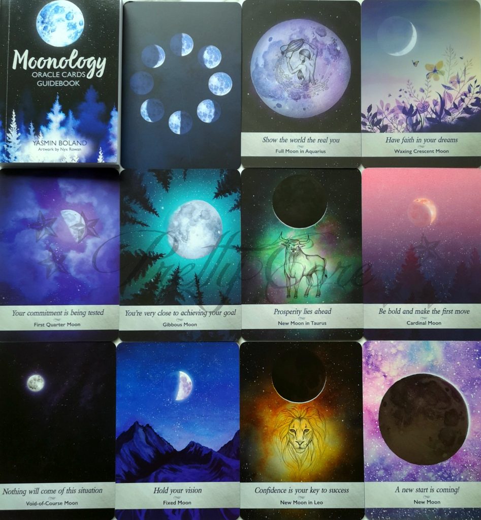 Moonology Oracle Cards Laid Out showing how the cards look