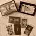 Zombie Tarot box and cards laid out in a sepia tone
