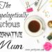 The unapologetically anxious alternative Mum with Woman desktop elegant. Coffee cup and items on the table. Mock-up for artwork .View from above. Flat lay.