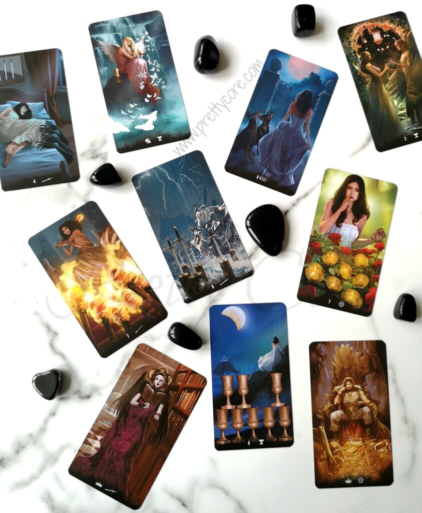 Lo Scarabeo The Tarot Of Haunted House packaging and several cards surrounding it