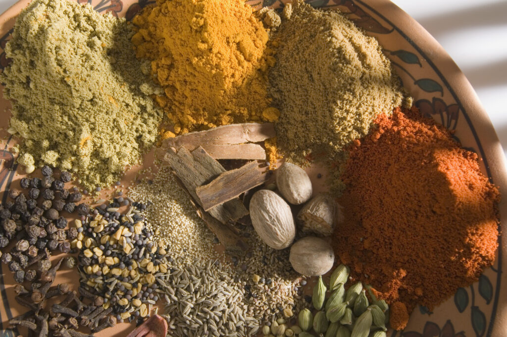 A bunch of herbs and spices together