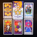 The Sacred Rose Tarot showing the cards and packaging in bright, beautiful colours