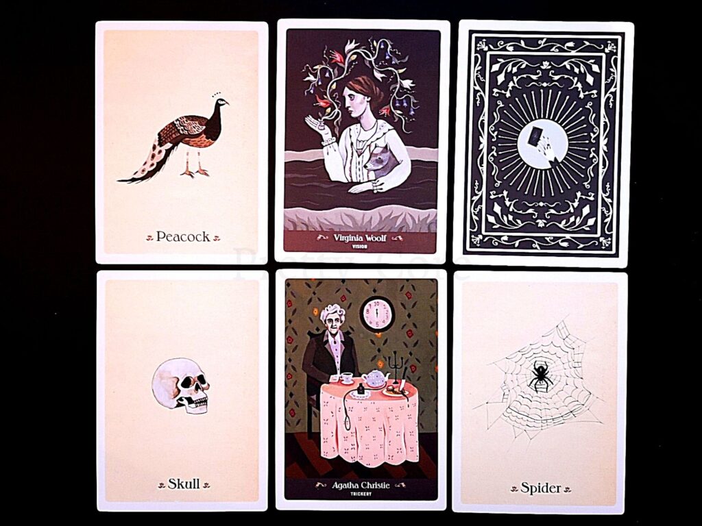 The Literary Witches Oracle showing the cards and also the back of one of the cards