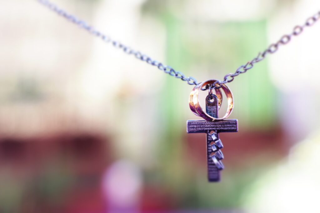 Christian wife necklace with rings and cross