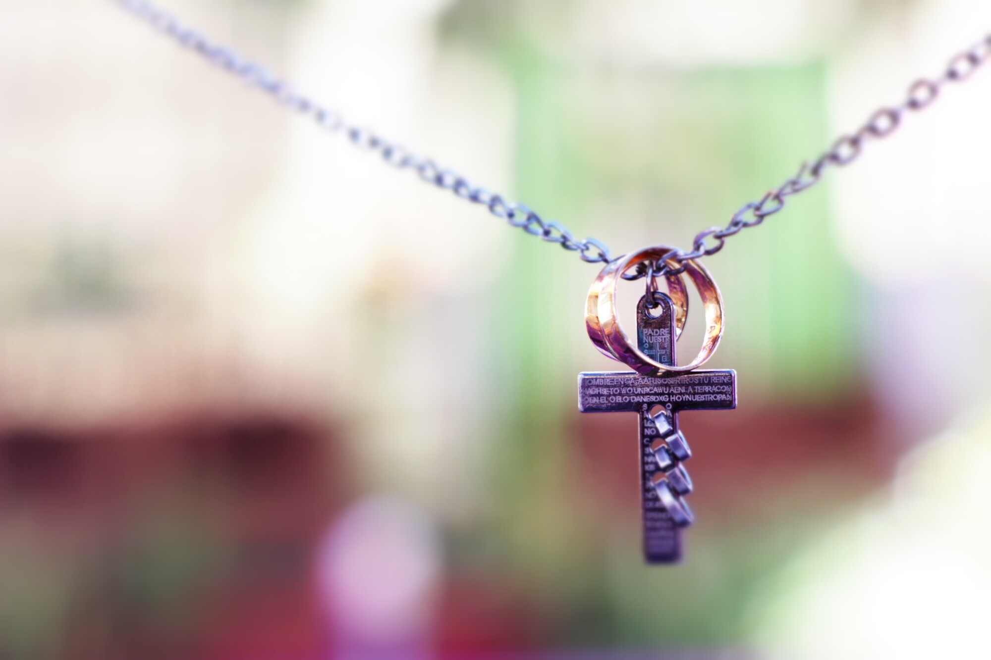 Christian wife necklace with rings and cross