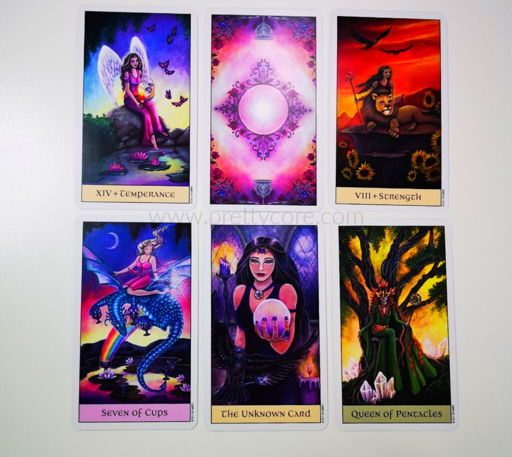 Crystal Visions Tarot Cards Showing the back and the front of the tarot cards