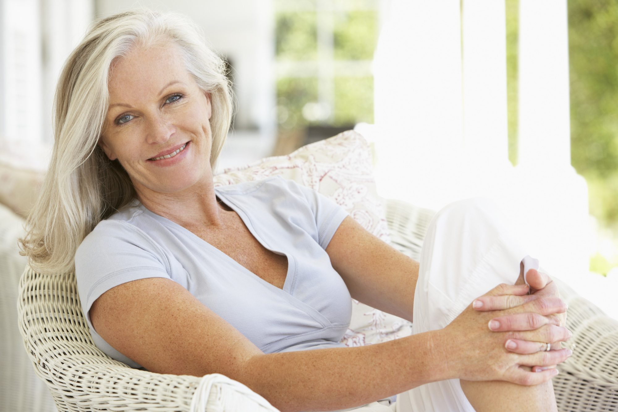 Senior Woman Sitting Outside showing she can age gracefully