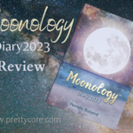 Moonology Diary 2023 Revoew Book cover showing the moon, with Moonology 2023 Diary and